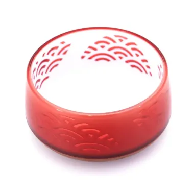 Chén ăn thú cưng họa tiết kiểu Nhật size M - màu đỏ cam
