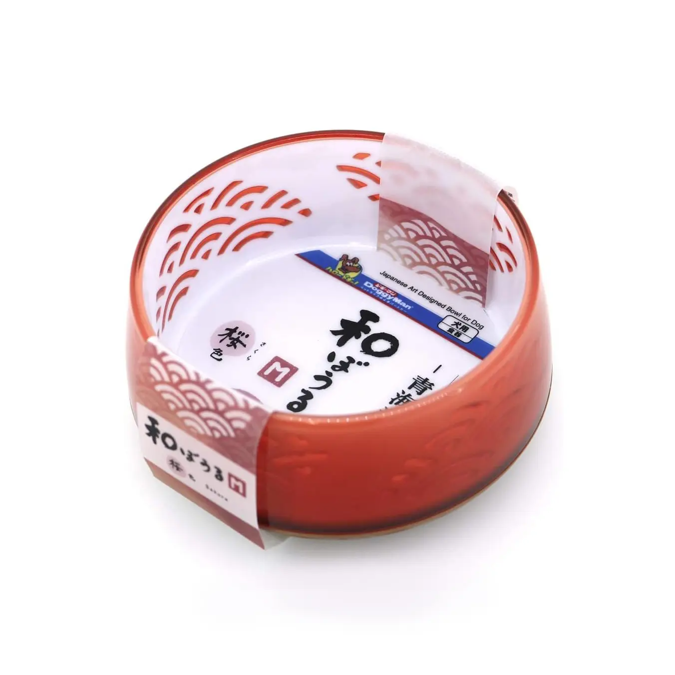Chén ăn thú cưng họa tiết kiểu Nhật size M - màu đỏ cam